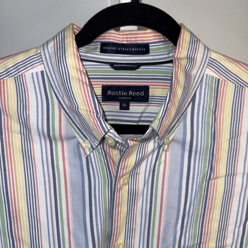 Vintage Oxford Striped Preppy Shirt Men's Size XL 1990s 100% Cotton Rainbow
